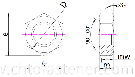 Hexagon thin nuts drawing